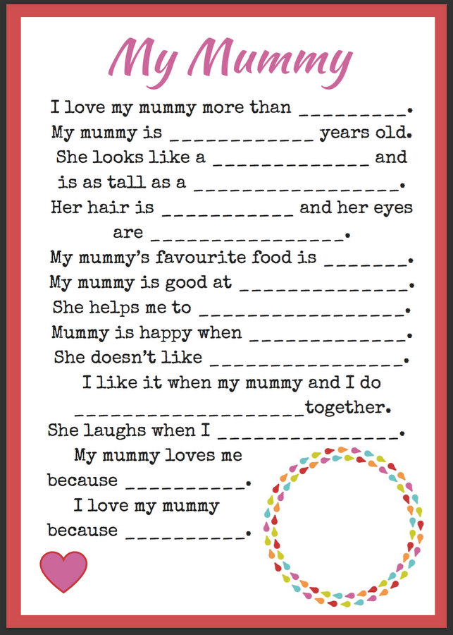 Dear Mummy Letter Printable for Mother's Day